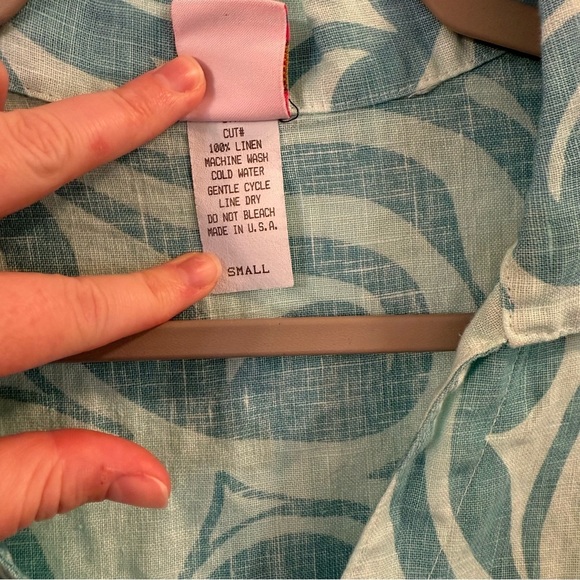 Women’s vintage IcantooTeal Patterned Button-Up linen tunic Shirt size small - Picture 3 of 4